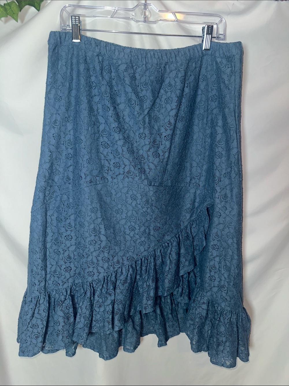 Back in the Saddle Blue Lace Ruffle Midi Skirt